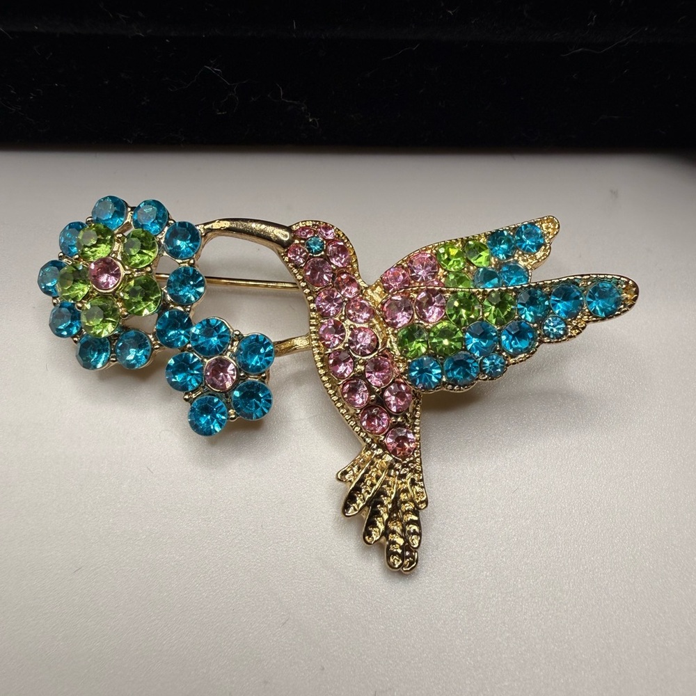 Monet Colorful Crystal Hummingbird Brooch